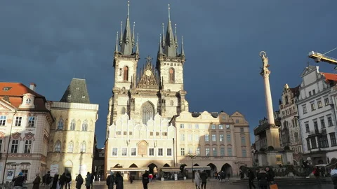 Prague. The Old Town. The main square. View at sunset after rain Stock Footage 230013021