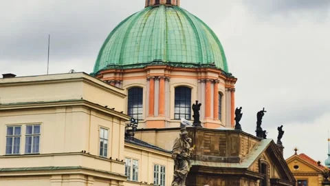 Prague old town slow motion 4K footage gothic tower baroque statues architecture Stock Footage 319033767