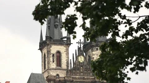 Prague Old Town Square, Tower. Tourist attraction landmark  Stock Footage 221955822
