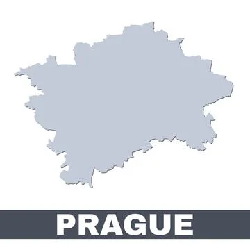 Prague outline map. Vector map of Prague city area borders with shadow Stock Illustration