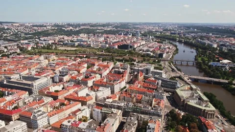Prague Outskirts Fly Over Train Station Reveal Modern Buildings Aerieal Drone Stock Footage 235600590