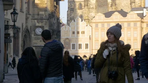 Prague pedestrian old town Видео 74786703