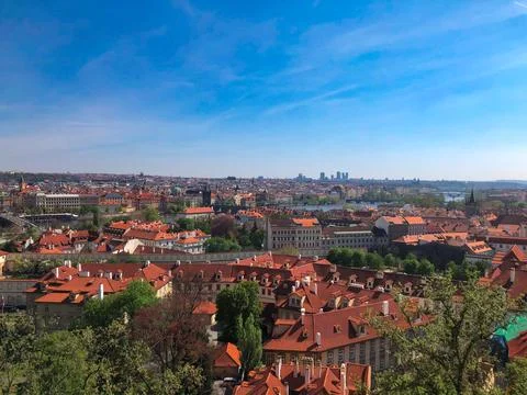 Prague red roofs and dozen spires of historical Old Town of Prague Stock Photos