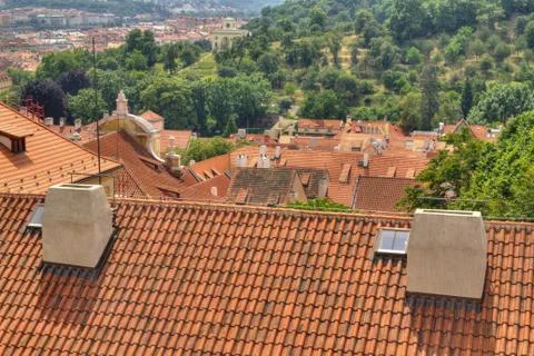 Prague red roofs Stock Photos