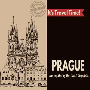 Prague, retro touristic poster Stock Illustration