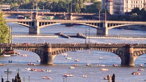Prague river Vltava with bridges Stock Footage 114487204