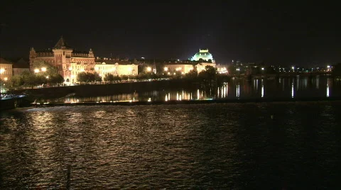 Prague riverbank Stock Footage 485707