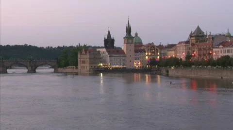 Prague riverbank Stock Footage 499542