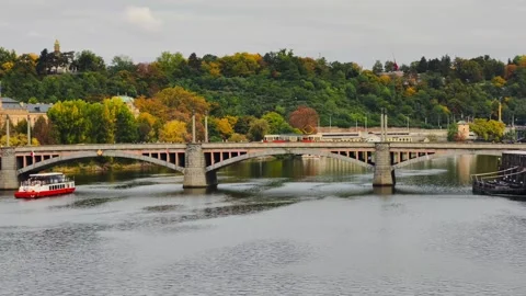 Prague Riverside in 4K Slow Motion – Vltava Reflections Stock Footage 319035211