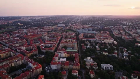 Prague Roundabout Sunset Orbit Backwards Through Outskirts Residential Area Stock Footage 235602755