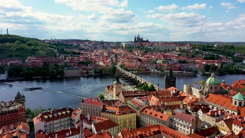 Prague scenic spring aerial view of the Prague Old Town pier architecture and Video stock 140634845