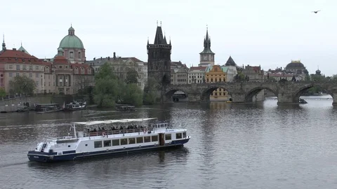 Prague. Ship in Vltava. Video stock 101312147