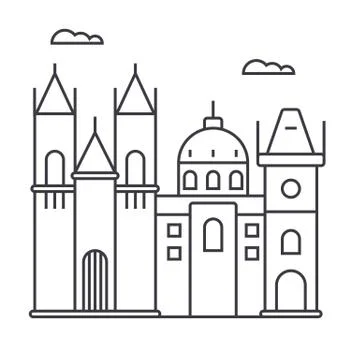 Prague sign vector line icon, sign, illustration on background, editable strokes Illustrazione stock