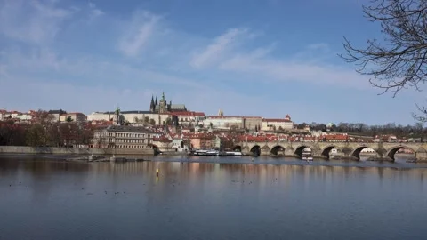 Prague skyline with Charles Bridge Stock Footage 331812096