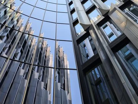 Prague Skyscraper Facade, Geometric Abstraction, Modern Urbanism Stockfoto's