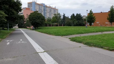Prague Suburb.  Exterior of multi storey building. There are many green area. Stock Footage 167355358