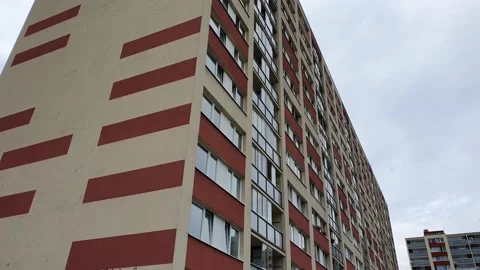 Prague Suburb.  Exterior of multi storey building. There are many green area. Stock Footage 167355368