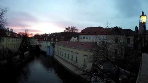 Prague sun going down near Charles Bridge.mp4 Stock Footage 58684075