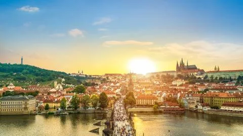 Prague at sunset Stock Photos