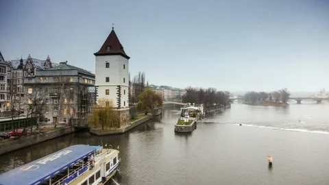 Prague, tower and river Stock Footage 104521184
