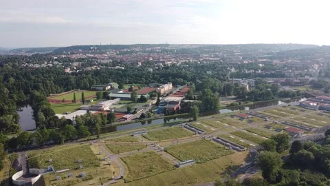 Prague Trója - Drone panorama view aerial footage Vltava river sunny weather Stock Footage 155454397