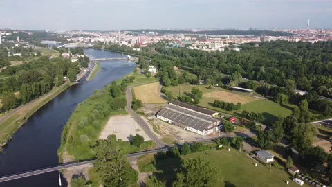 Prague Trója - Drone panorama view aerial footage city tourism sunny weather Video stock 155454530