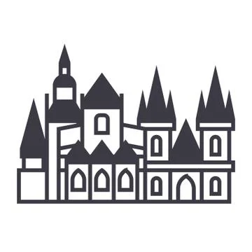 Prague vector line icon, sign, illustration on background, editable strokes Illustrazione stock
