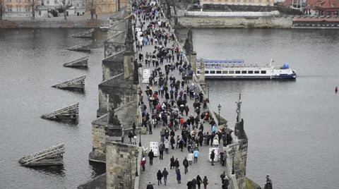 Prague. view of the Charles Bridge Stock Footage 34290090