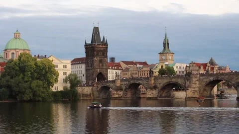 Prague, view of Old Town Bridge Tower and Charles Bridge Stock Footage 247767061