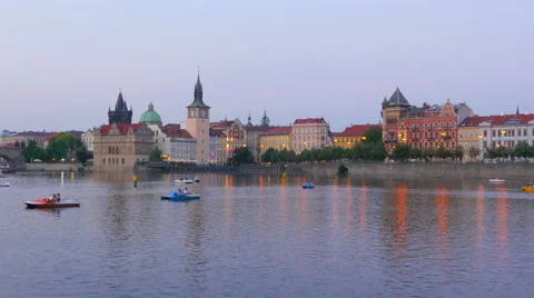 Prague view at sunset, czech republic, 4k Stock Footage 58905104