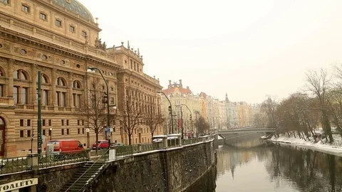 Prague view in winter covered by snow 3 Video stock 72470417