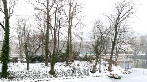 Prague view in winter covered by snow Stock Footage 72471715