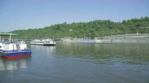 Prague. Vltava. Ship Stock Footage 57244993