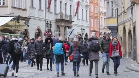 Prague walking people Video stock 213354880