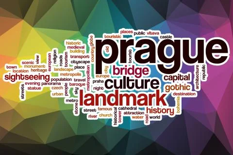 Prague word cloud with abstract background Ilustración de archivo