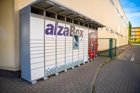 Prague,Czech republic - April 12, 2024: Alza Box is boxes for self picking up Stock Photos