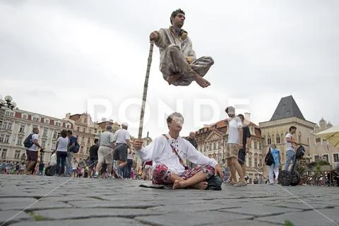 Praha, Czech Republic, July 23, 2015: Street performance at the old Town Sq.. Stock Photos