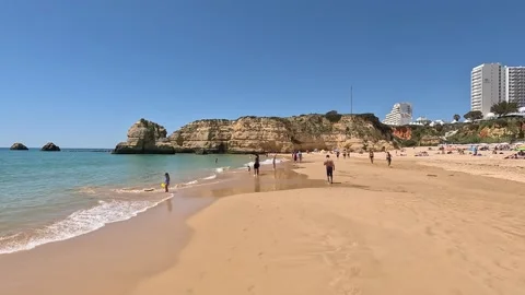 Praia da Rocha. Holiday beach at Portimão, Portugal Stock Footage 313685789