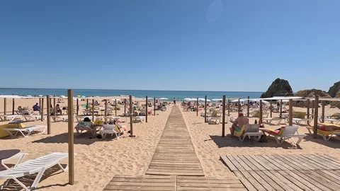Praia da Rocha. Holiday beach at Portimão, Portugal Stock Footage 313686014