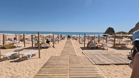 Praia da Rocha. Holiday beach at Portimão, Portugal Stock Footage 313686028