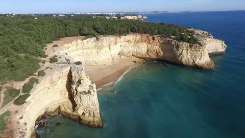 Praia de Benagil, Grutas de Benagil - DJI drone footage Stock Footage