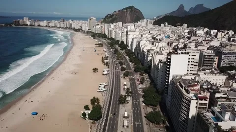 Praia de Copacabana e Avenida Atlântica Stock Footage