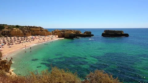 Praia do Castelo beach, Albufeira, Algarve, south of Portugal Stock Footage 142493689