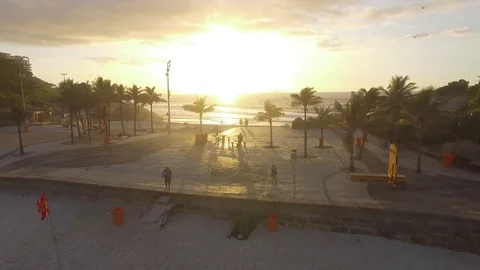 Praia do Diabo, Arpoador Ipanema beach Sunrise Rio de Janeiro aerial view Stock-Footage 83017990