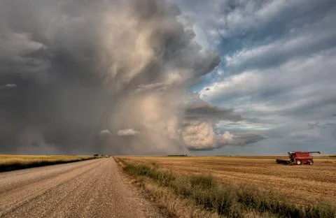 Prairie Road Storm Clouds Stock Photos