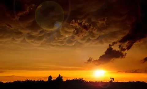 Prairie Storm Clouds Sunset Stock Photos