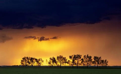 Prairie Storm Clouds Sunset Stockfoto's