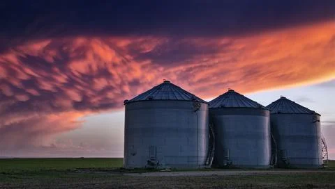 Prairie Storm Clouds Sunset Stock Photos