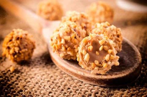 Praline in ladle Stock Photos