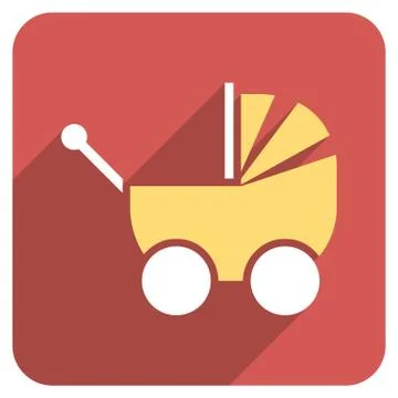 Pram Flat Rounded Square Icon with Long Shadow Stock Illustration